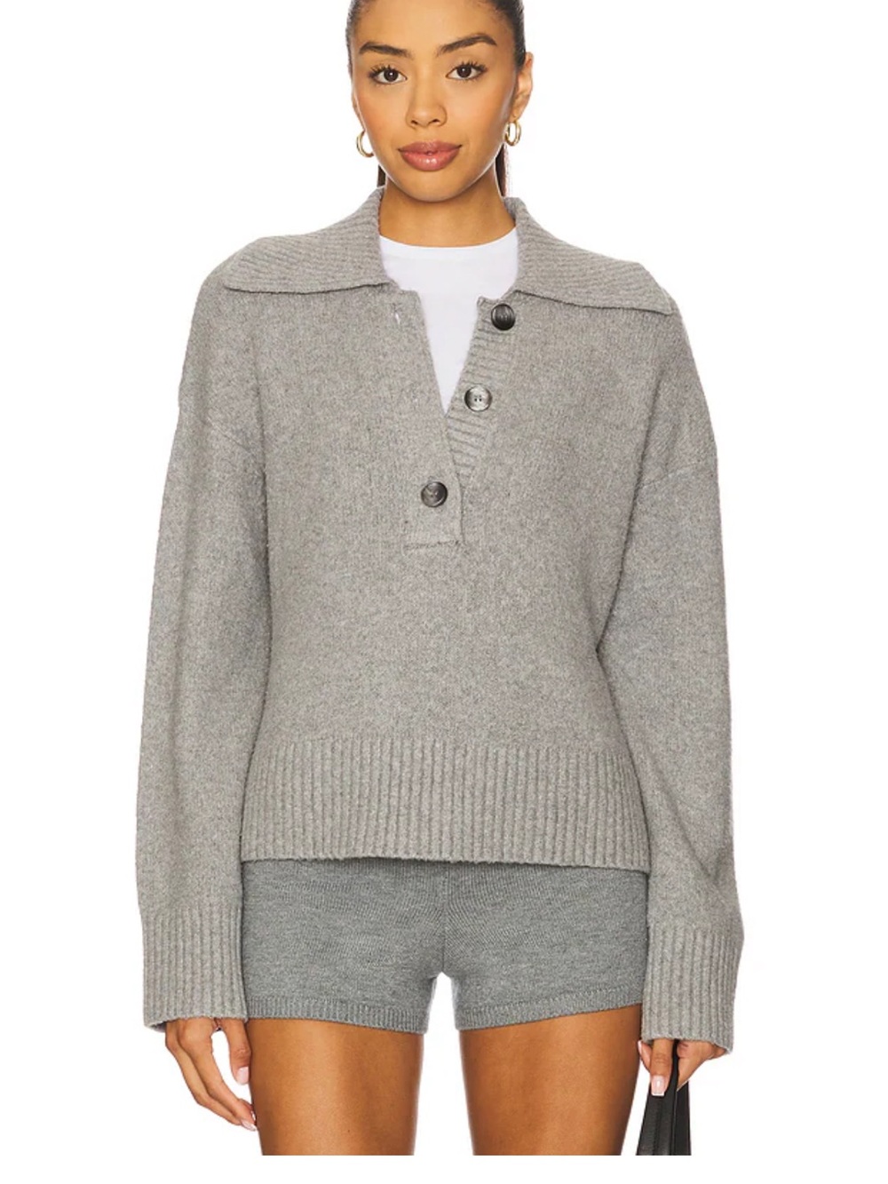 FREE PEOPLE Trading Up Polo in Grey Heather XS